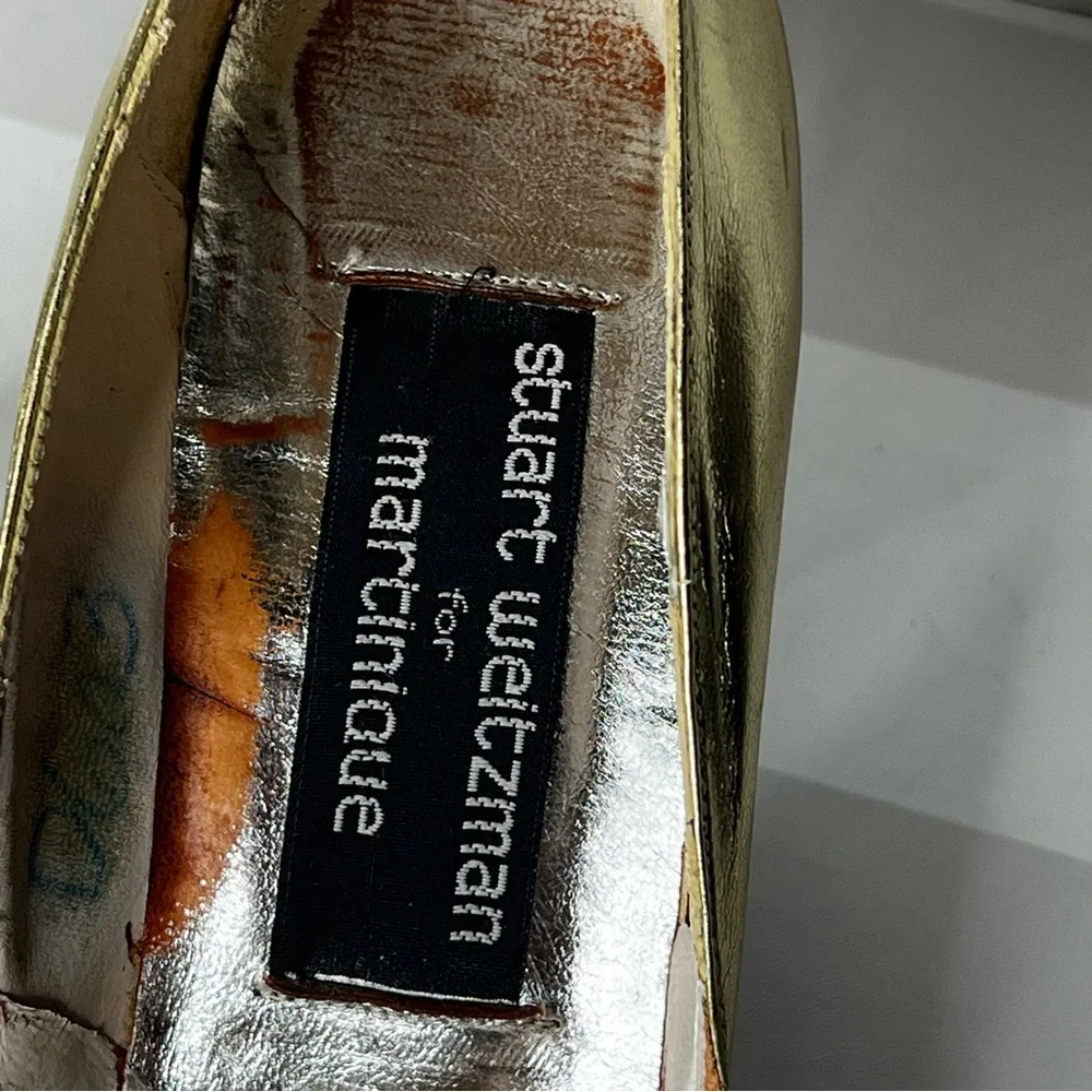 Vintage Stuart Weitzman For Martinique Leather Gold Pumps Bejeweled Size 7